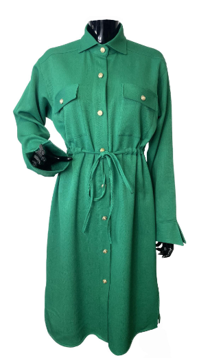 Long Sleeve Buttoned Slit Shirt Dress