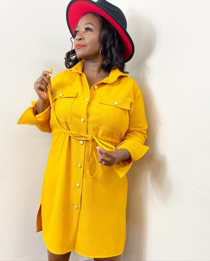 Long Sleeve Buttoned Slit Shirt Dress