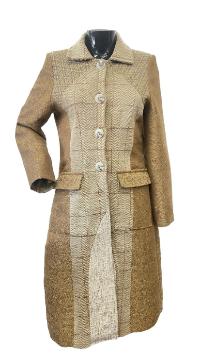 brown women’s coat with patch work designs With shorts